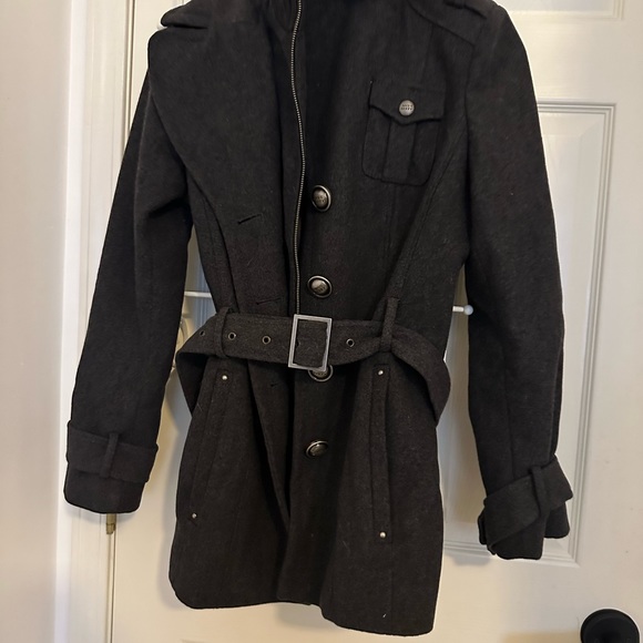 MISS SIXTY VINTAGE CHARCOAL WOOL BLEND COAT - Picture 4 of 6